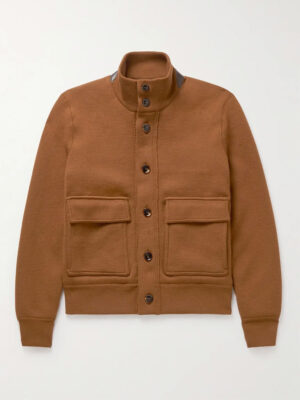 Leather-Trimmed Wool Jacket